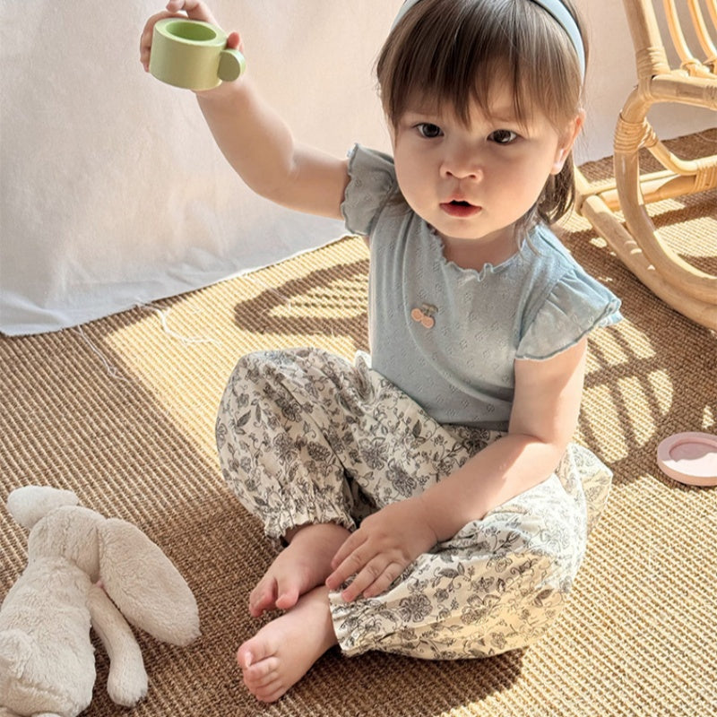 【BABY】夏新作 北欧風 フリル袖トップス、花柄パンツSK091311