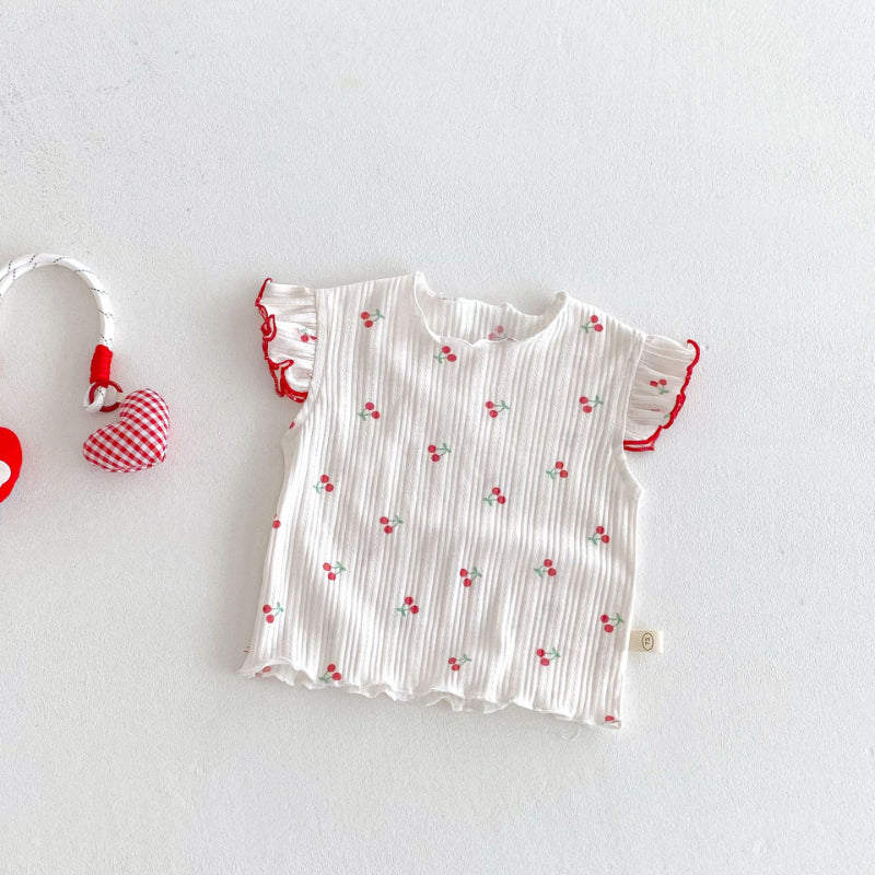 【BABY&KID】夏新作 チェリー柄デニムサロペット、チェリープリントTシャツSK080618