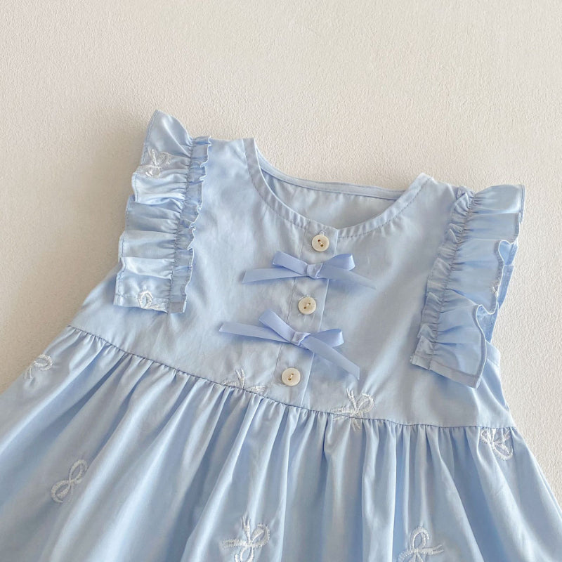 【BABY&KID】夏新作 無地リボン刺繍ワンピースSK070501