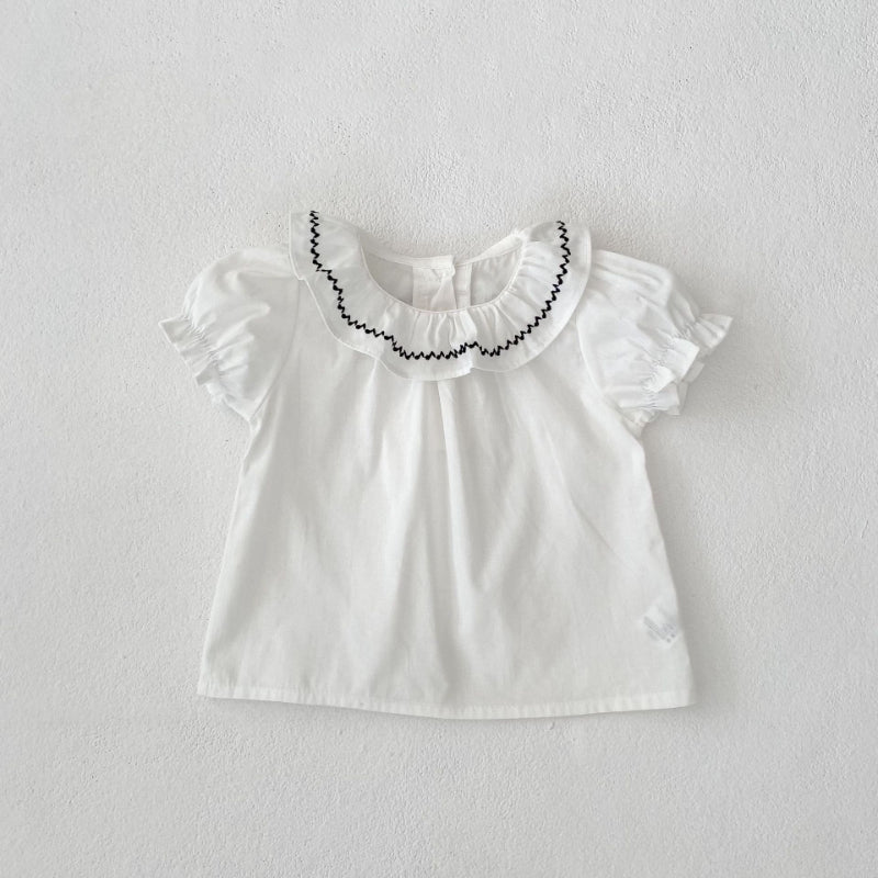 【BABY&KID】夏新作 刺繍フリル襟トップス&チェックショートパンツSK081524