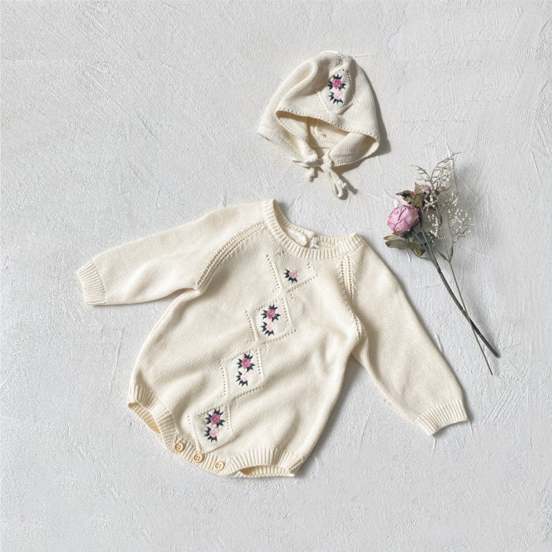 【BABY】花柄刺繍ロンパース&帽子SK101528