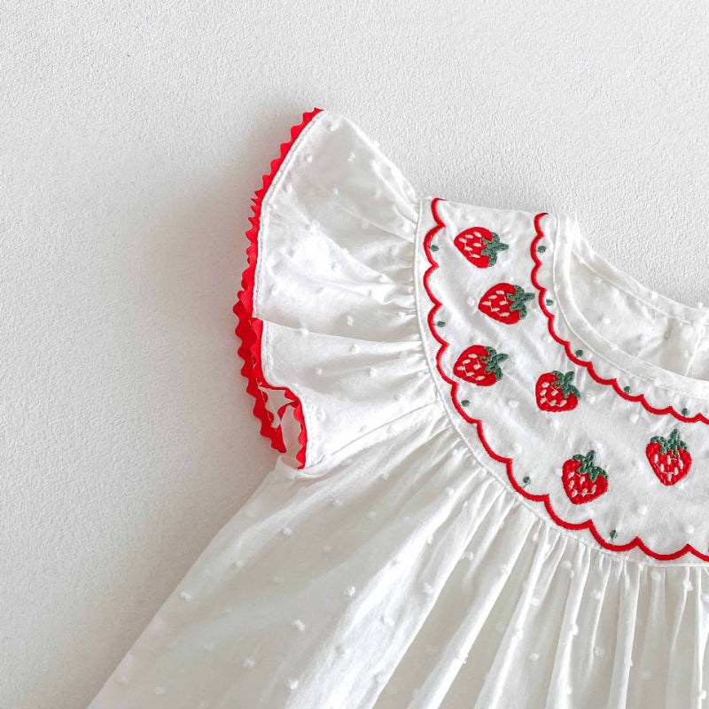 【BABY】夏新作 いちご刺繍ロンパースSK090304