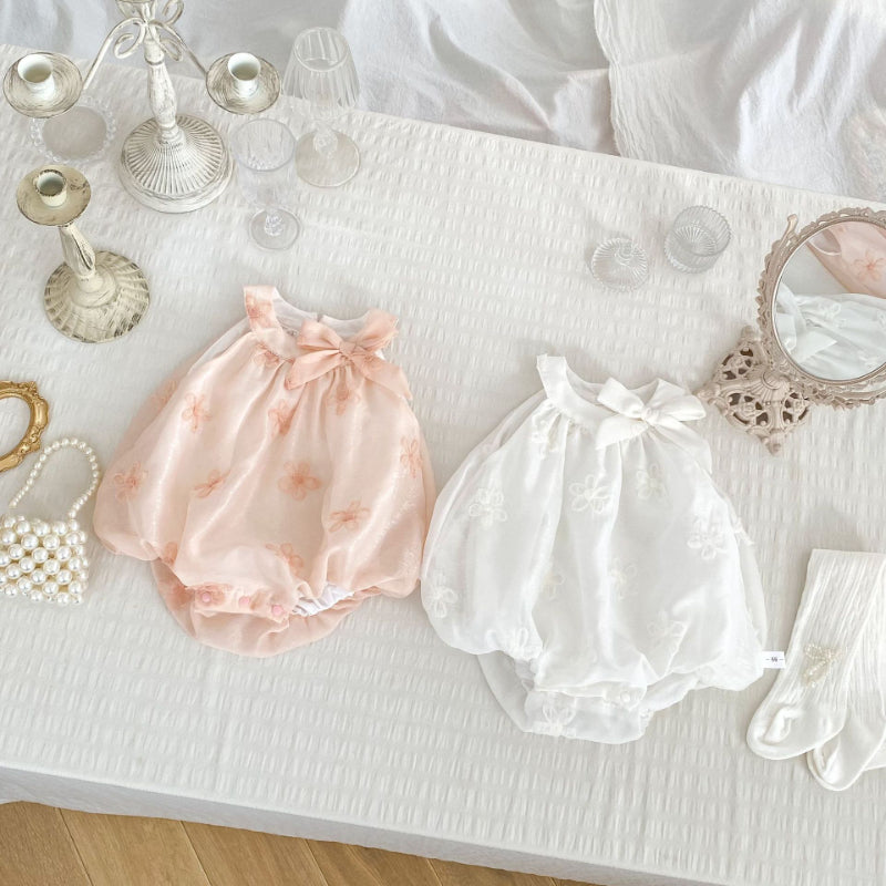 【BABY】夏新作 リボン刺繍フラワーロンパースSK072505