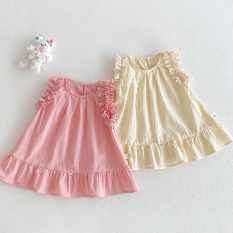 【BABY&KID】夏新作 韓国風ノースリーブ無地プリンセスドレスSK070511