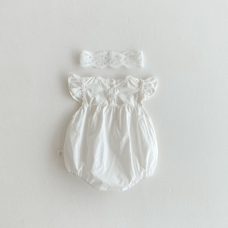 【BABY】夏新作 小花刺繍襟ロンパースSK071907