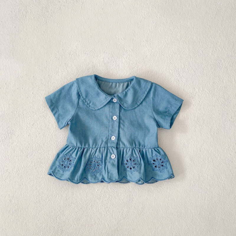 【BABY】夏新作 デニム刺繍トップス&ショーツセットアップSK071915