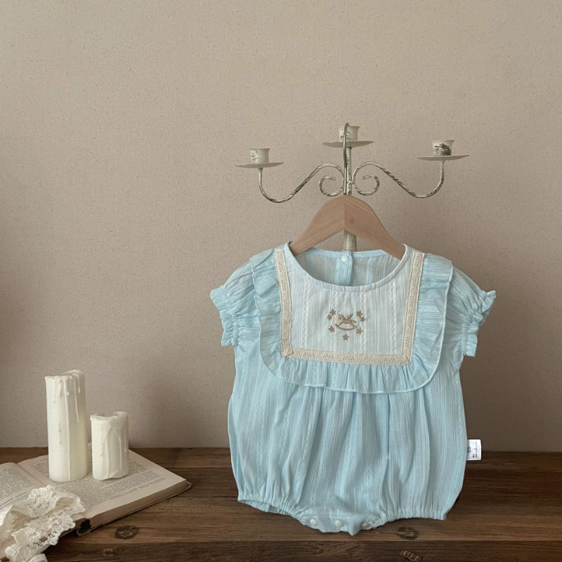 【BABY】夏新作 刺繍入り半袖ロンパースSK091318