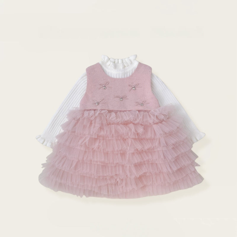 【BABY&KID】冬新作 立体リボンチュールワンピース&フリルニットSK102426