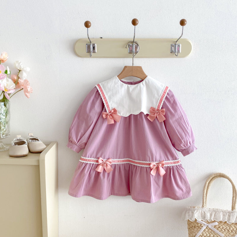 【BABY&KID】学院風カラー蝶結びワンピースSK011025