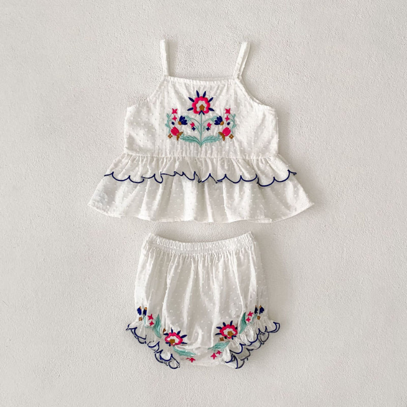 【BABY&KID】夏新作 フラワー刺繍キャミセットアップSK081608