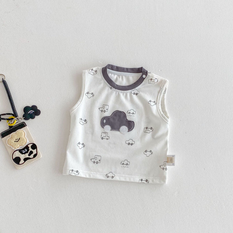 【BABY&KID】夏新作 車ロゴノースリーブ、チェックパンツSK080612