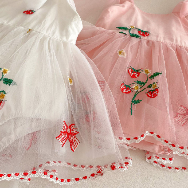 【BABY】夏新作 いちご刺繍リボンロンパースワンピSK081707
