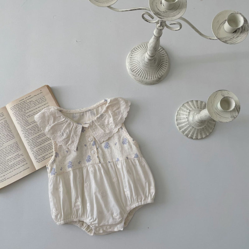 【BABY】夏新作 花柄刺繍フラワーロンパースSK081704