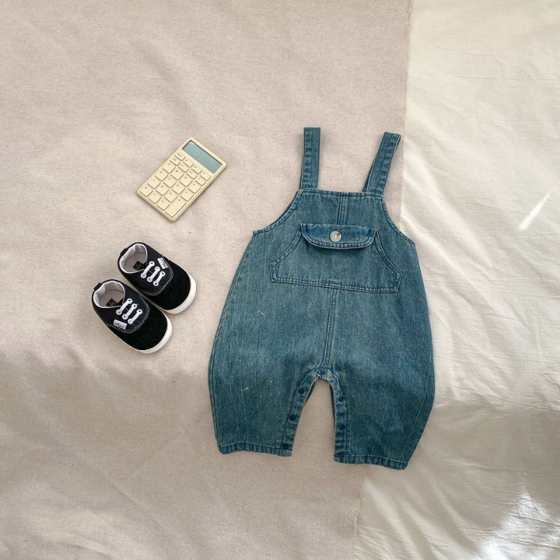 【BABY】無地デニムサロペット、ボーダーTシャツSK100632