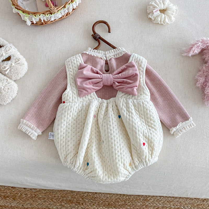 【BABY】冬新作カラフルハート裏起毛ロンパース、レースリブインナーSK102212