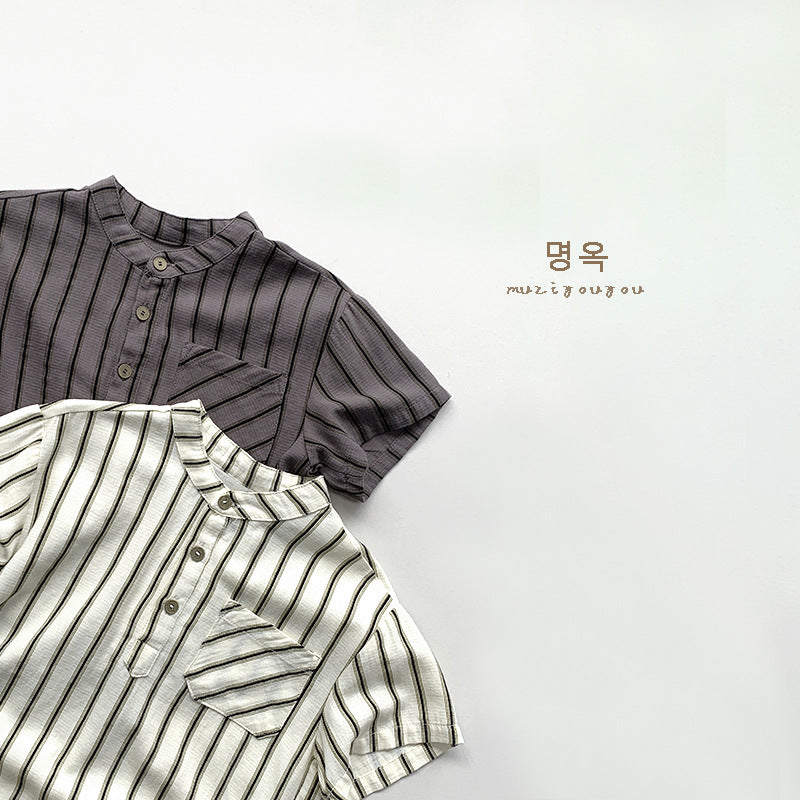 【BABY&KID】夏新作 韓国風ストライプ半袖トップスSK080811
