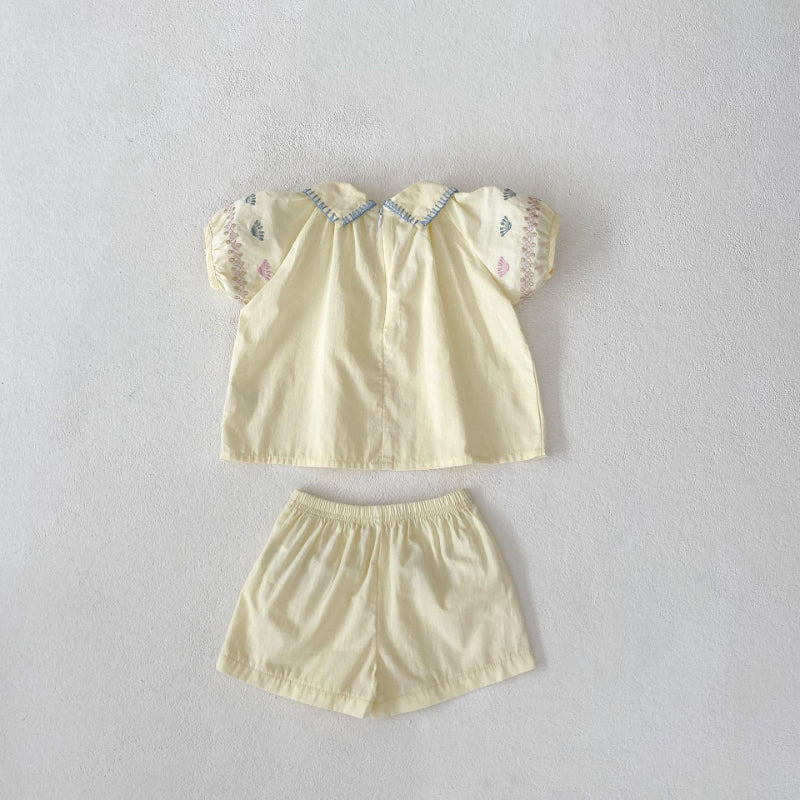 【BABY】夏新作 花柄刺繍襟付きセットアップSK010231