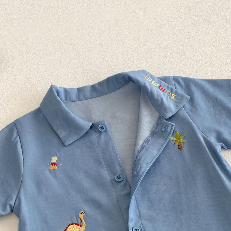 【BABY】夏新作 韓国風恐竜刺繍ロンパースSK070105
