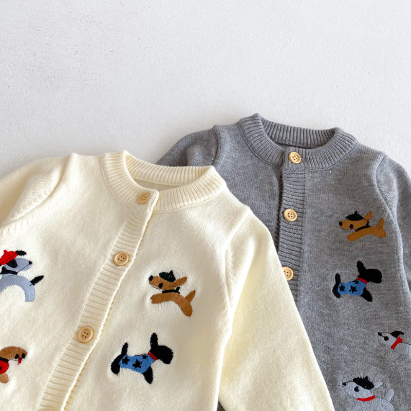 【BABY】ワンちゃん刺繍ニットカバーオール&帽子SK092505