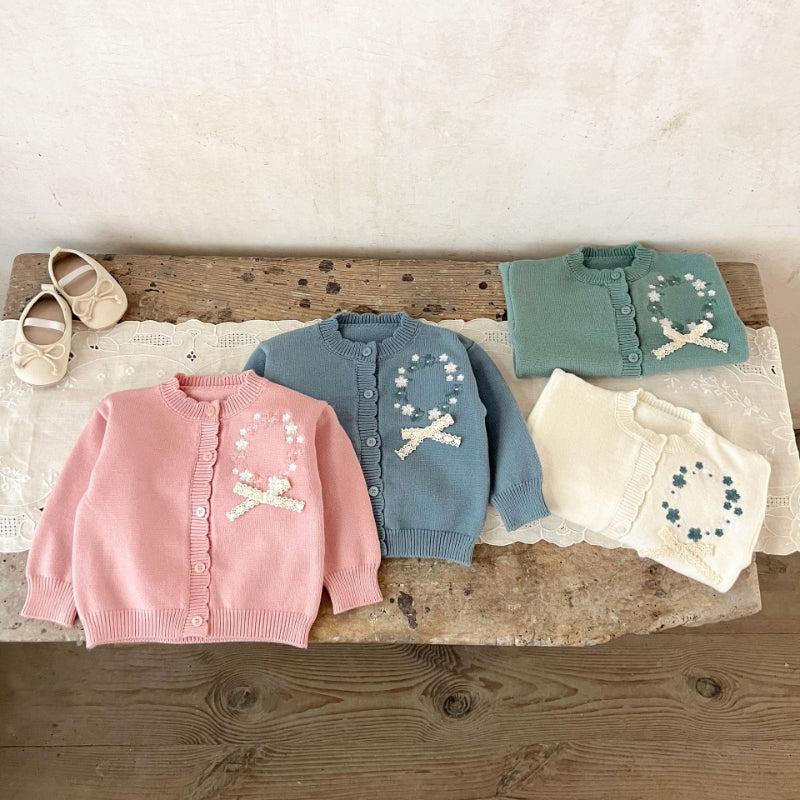 【BABY】コットン刺繍フリルニットカーディガンSK100820