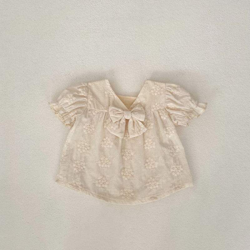 【BABY】夏新作 刺繍トップス&リボンショートパンツセットアップSK071913