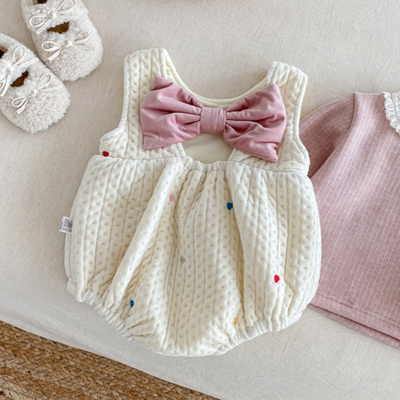 【BABY】冬新作カラフルハート裏起毛ロンパース、レースリブインナーSK102212