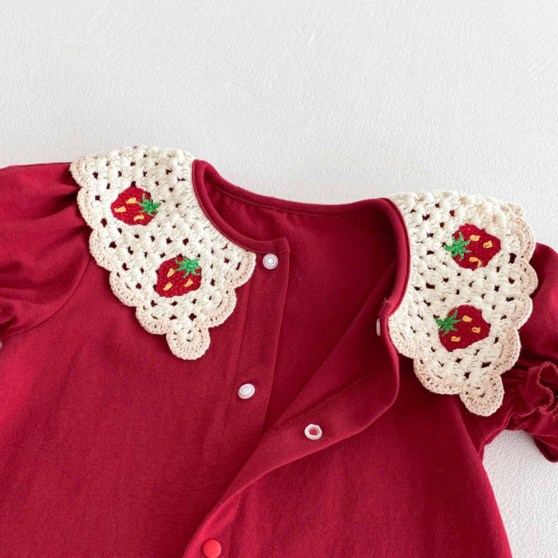 【BABY】夏新作 レッド刺繍ロンパースSK090306