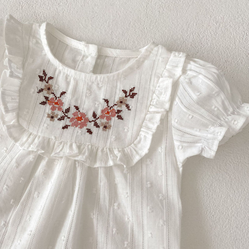 【BABY】夏新作 刺繍入りパフスリーブトップス&フリルショートパンツセットアップSK071919