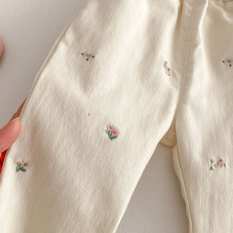 【BABY&KID】夏新作 ピンク刺繍ブラウス、刺繍フレアパンツセットSK070610