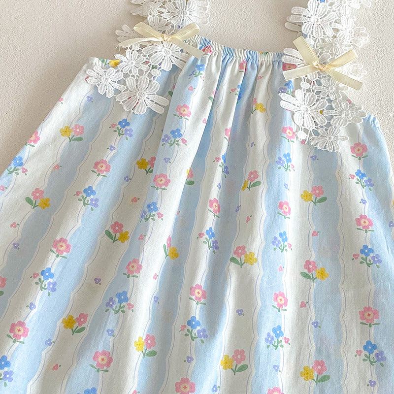 【姉妹服】夏新作 レースキャミ小花柄ロンパース、ワンピースSK081628