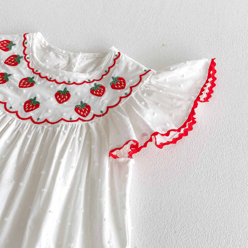 【BABY】夏新作 いちご刺繍ロンパースSK090304