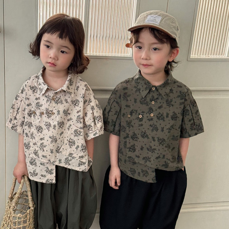 【BABY&KID】夏新作 フラワープリント半袖シャツSK080515