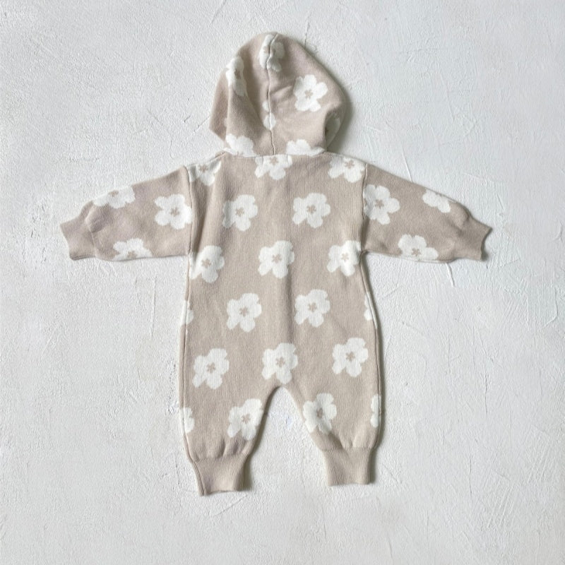 【BABY】花柄ジップアップフード付きカバーオールSK100121