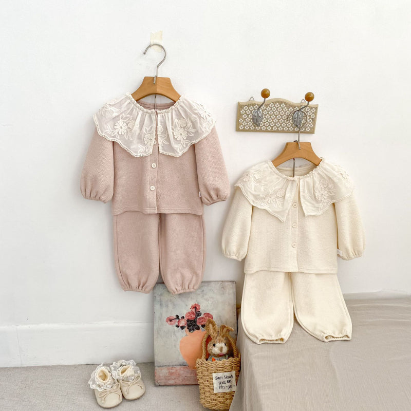 【BABY&KID】レースフリル襟カーディガン&パンツセットアップSK100828