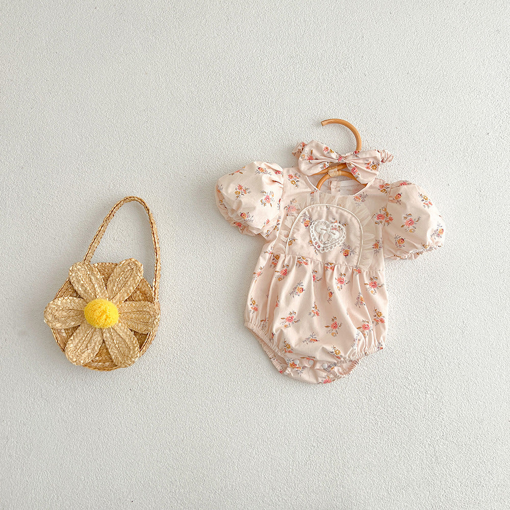 【姉妹服】夏新作 ピンク小花柄ロンパース、ワンピースSK081632