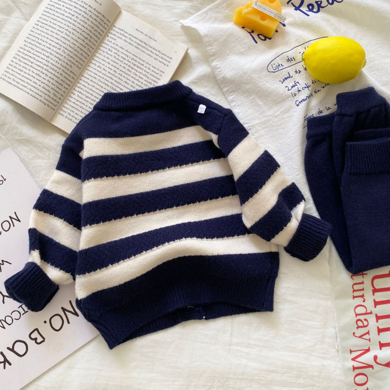 【BABY】クルーネックボーダー長袖ニットセットアップSK092905