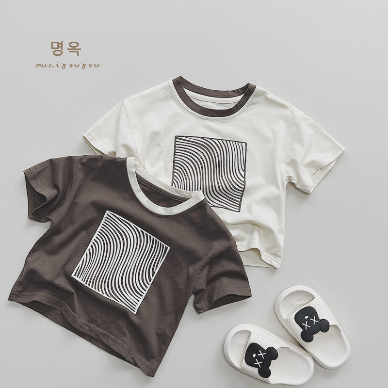 【BABY&KID】夏新作 コットンプリント半袖TシャツSK080808