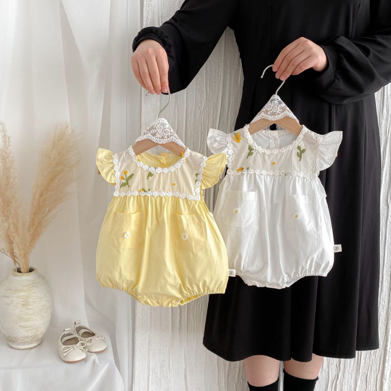【BABY】夏新作 小花刺繍襟ロンパースSK071907