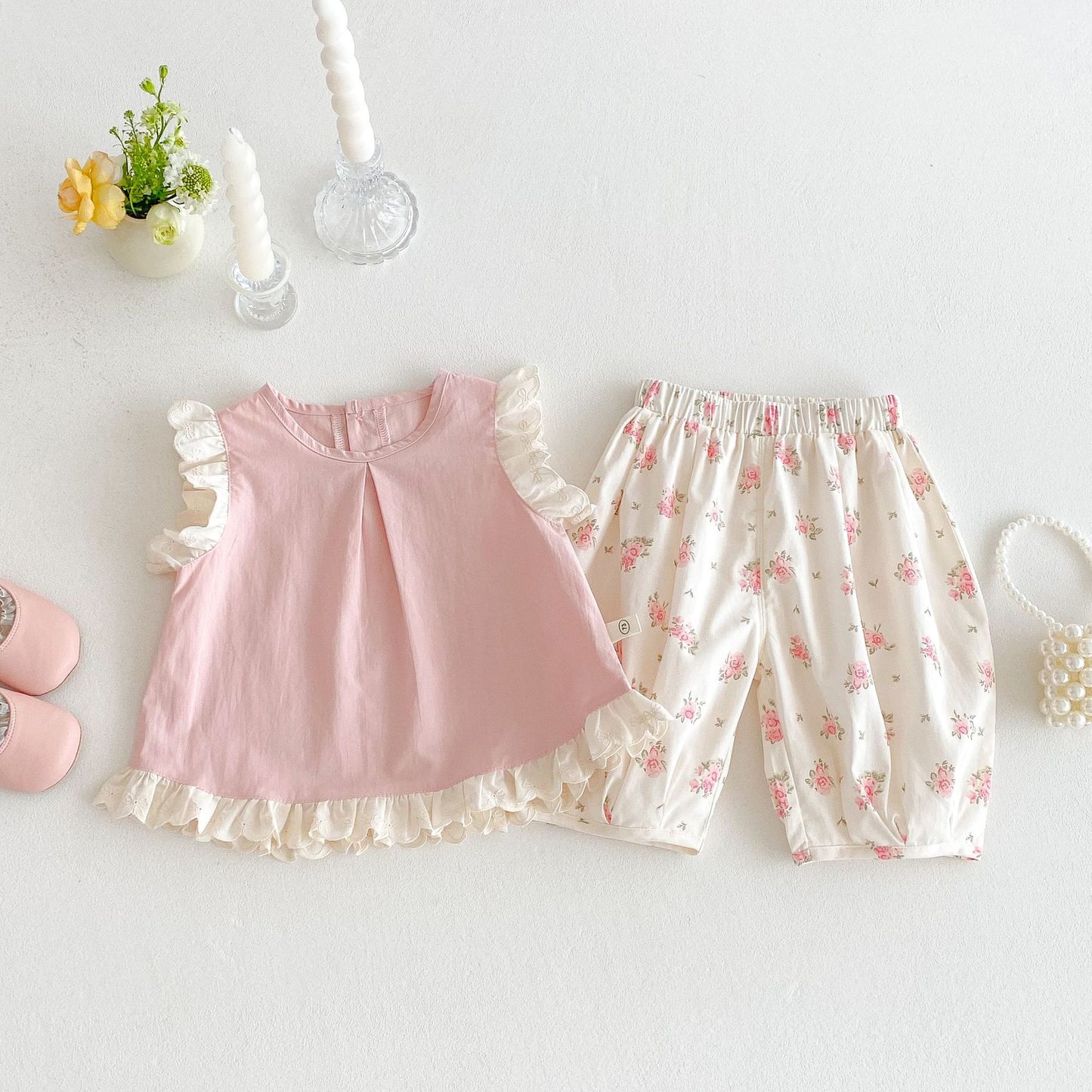 【BABY&KID】夏新作 可愛いフラワーシャツ、パンツSKO71213