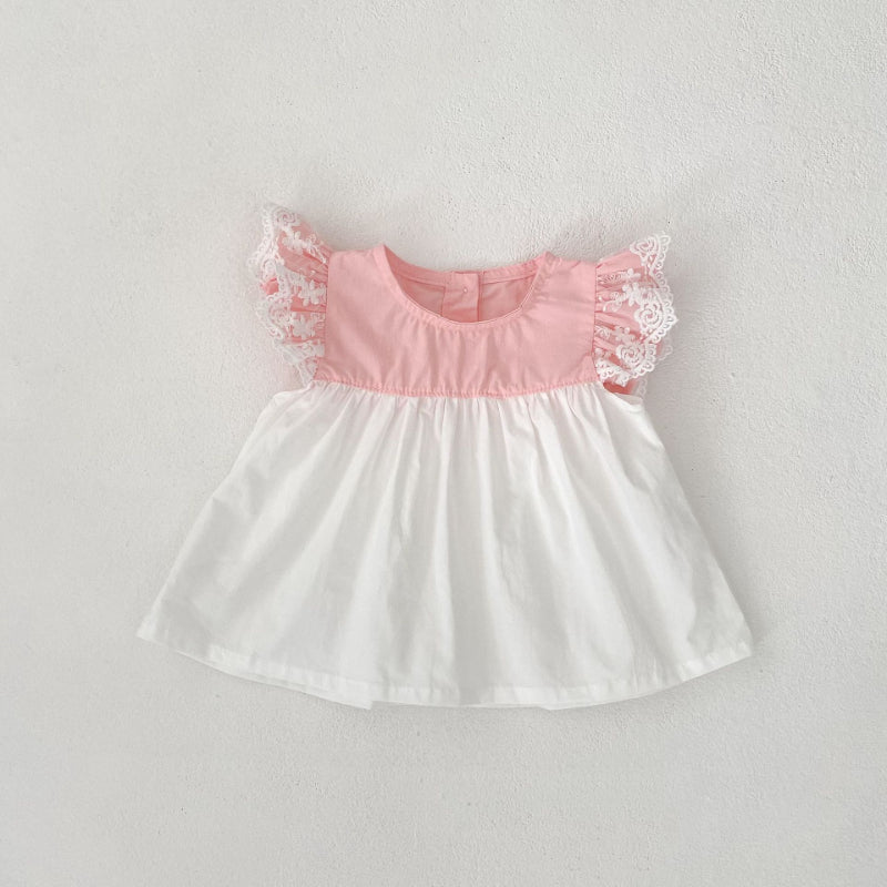 【BABY&KID】夏新作 バイカラーフリル袖トップス&ショートパンツSK081525