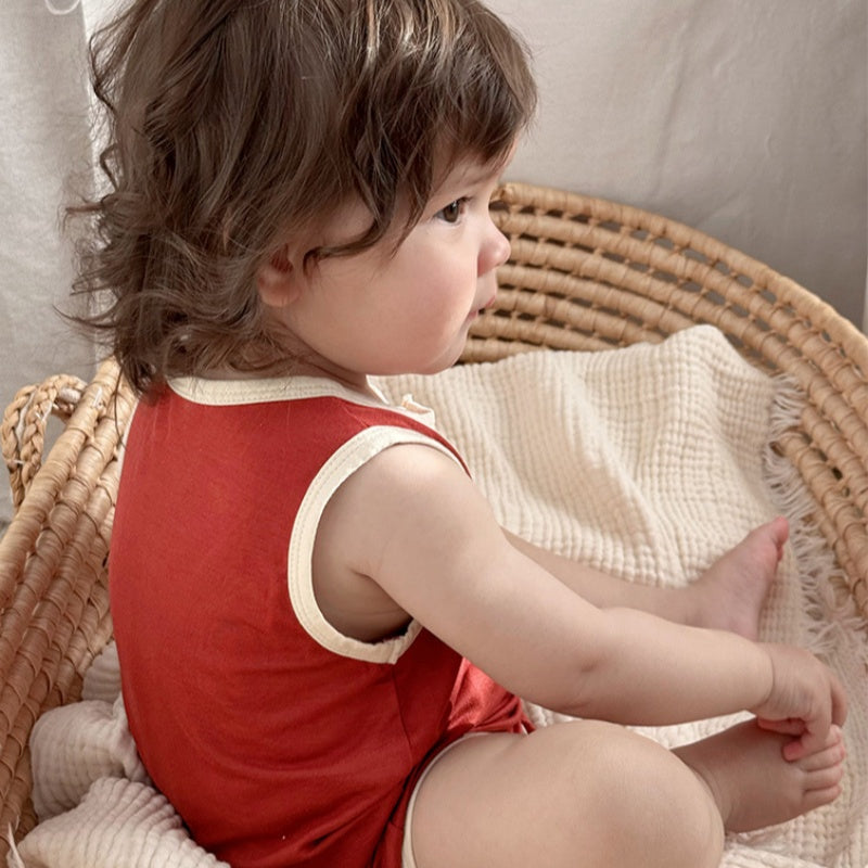 【BABY】夏新作 北欧風ノースリーブベストロンパースSKO71510