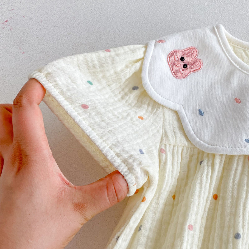 【BABY】夏新作 うさぎ刺繍ドットロンパースSK092606