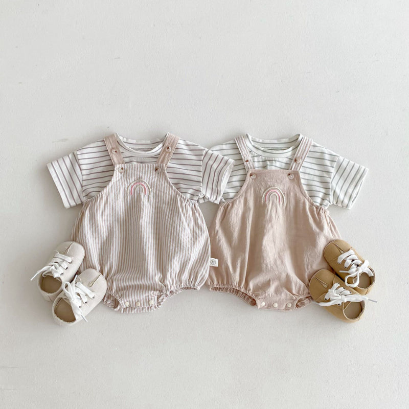 【BABY】夏新作 虹刺繍サロペット、薄手コットン半袖TシャツSK071016