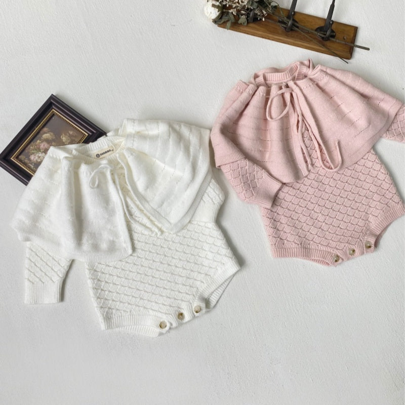 【BABY】透かし編みロンパース&取り外しケープSK102211
