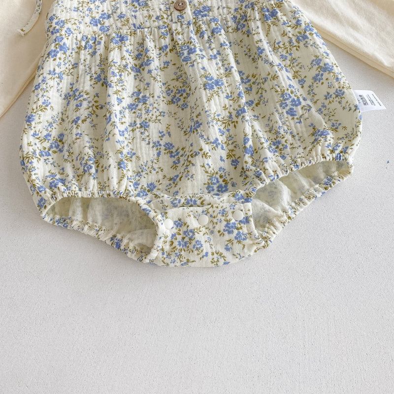 【BABY】フェイクレイヤード花柄ロンパースSK092805