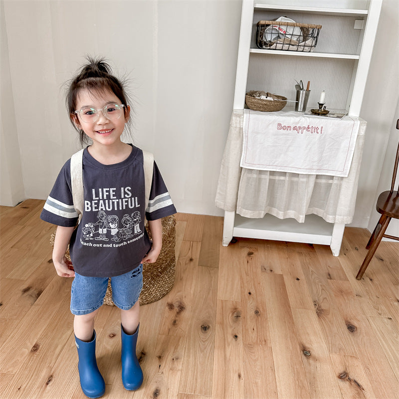 【BABY&KID】夏新作 英字カートゥーン柄プリントTシャツSK091614