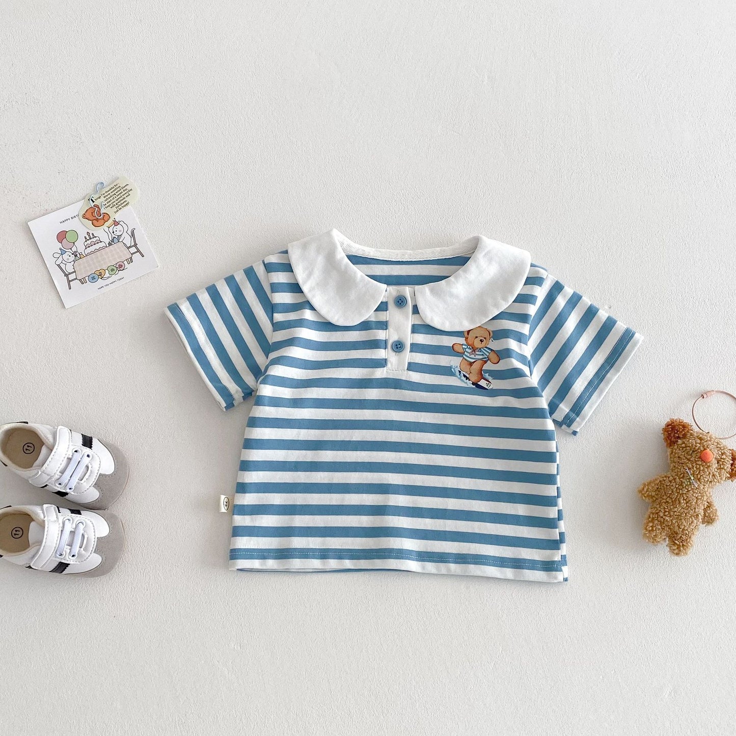 【BABY&KID】夏新作 クマ柄セーラー風セットアップSK061808