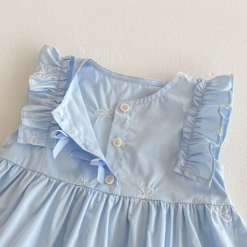 【BABY&KID】夏新作 無地リボン刺繍ワンピースSK070501