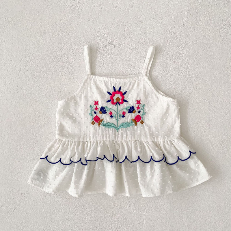 【BABY&KID】夏新作 フラワー刺繍キャミセットアップSK081608