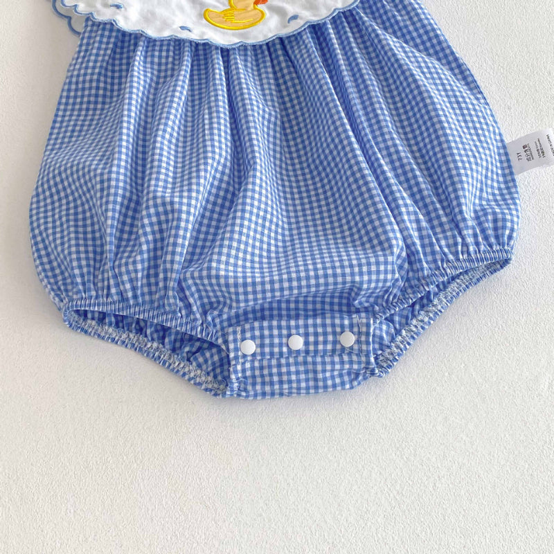 【BABY】夏新作 アヒルブルーチェックロンパースSK071006